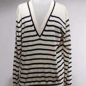 NWT J. Crew Ivory Black Striped Cotton Sweater